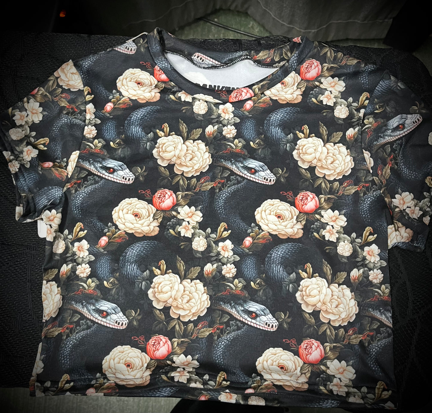Gothic Snake Floral Handmade Crop Tee