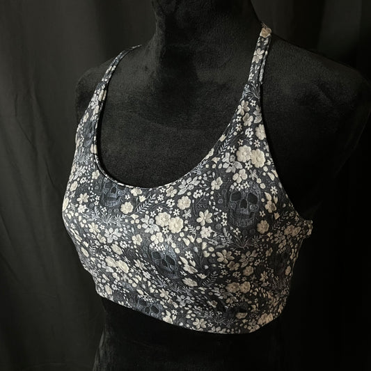 Embroidered Floral Skull Bralette