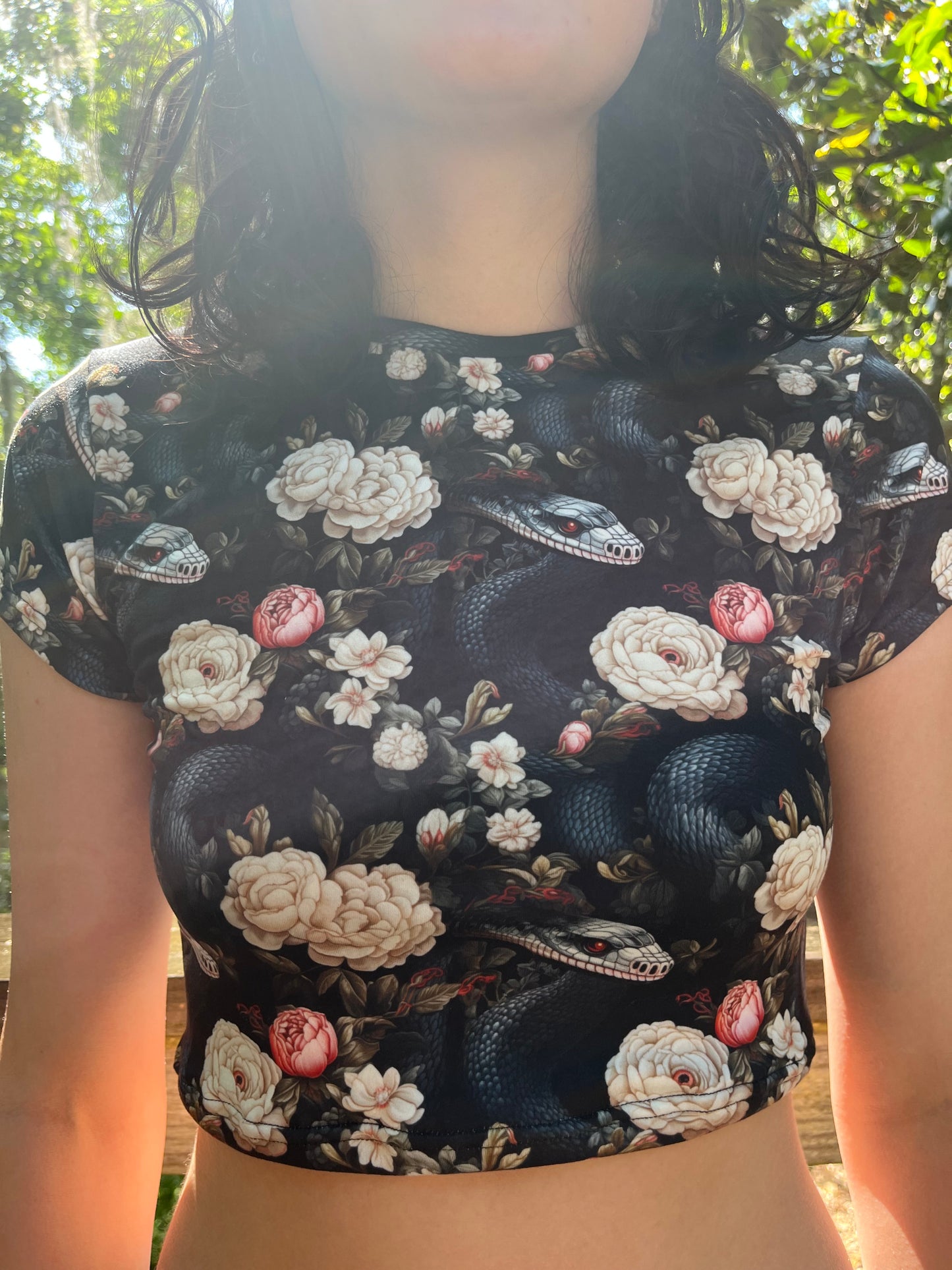 Gothic Snake Floral Handmade Crop Tee